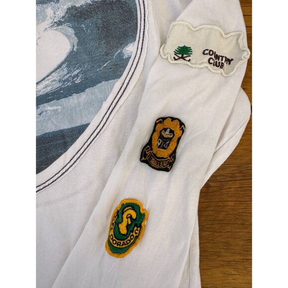California Vintage Heritage Long Sleeve T-Shirt Surf Print & Embroidered Patches - Picture 3 of 7